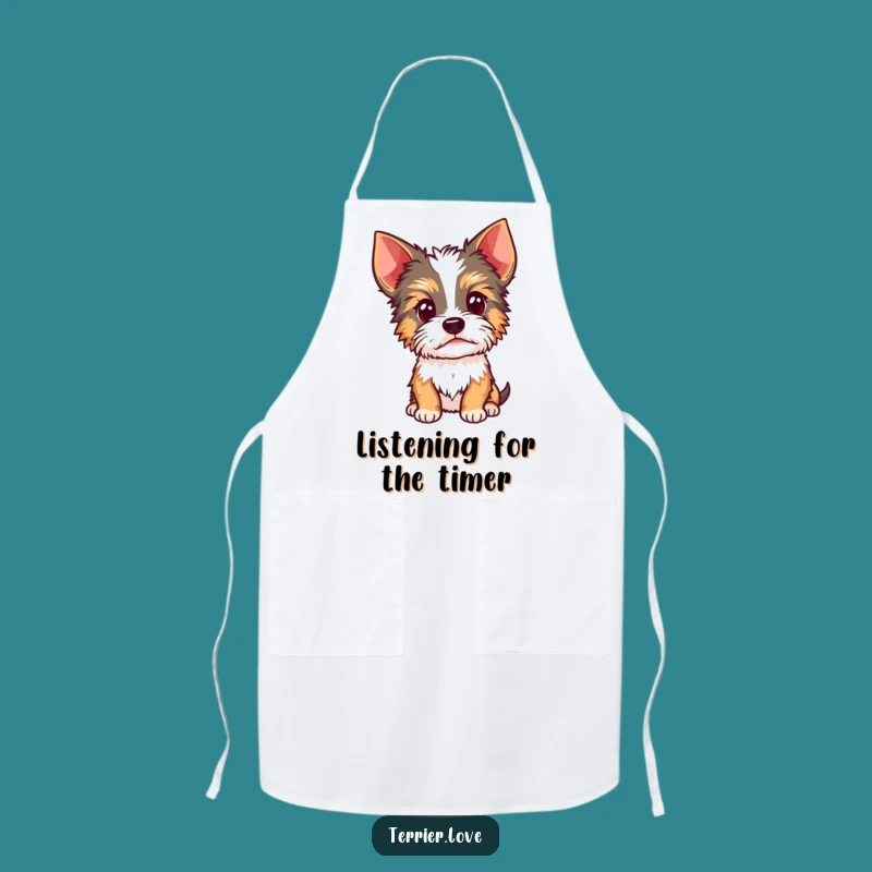 Funny Terrier Curious Head Cocked Apron: Alert Ears Kitchen Wear