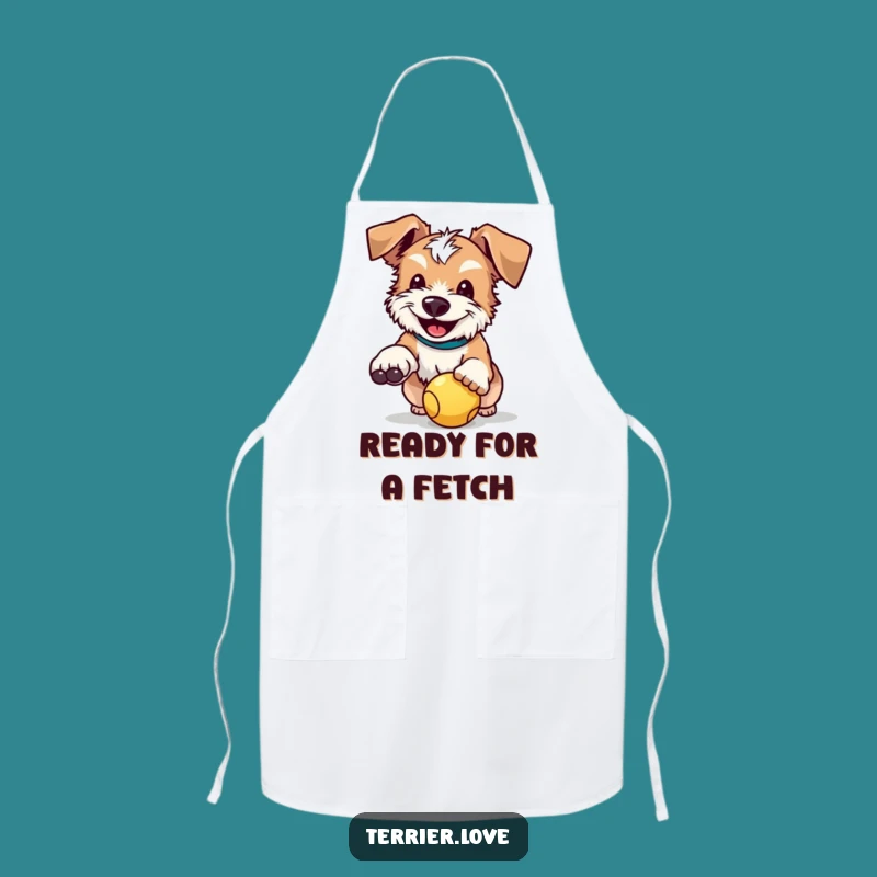 Funny Terrier Apron: Happy Chef Dog Catching Ball Kitchen Gift