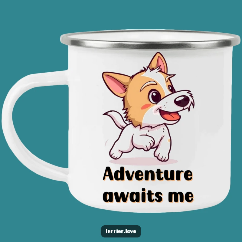Funny Terrier Camping Mug: Playful Barking Dog Adventure, Outdoor Gift
