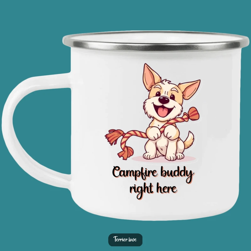 Funny Cheerful Terrier Wagging Tail Camping Mug: Adventure Ready