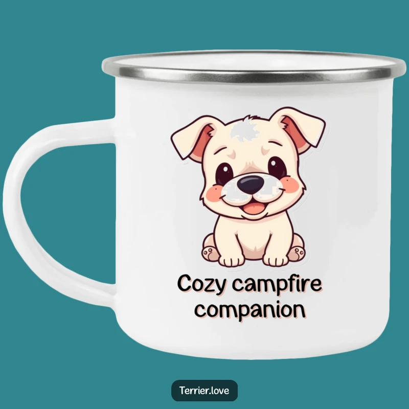 Funny Cuddle Terrier Camping Mug - Enamel Floppy Ears Cup, Outdoor Dog Lover Gift
