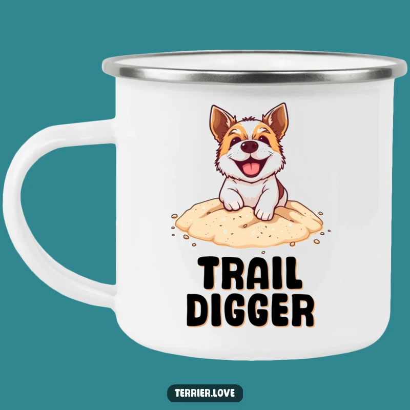 Funny Digging Terrier Camping Mug - Grinning Dog Cup, Outdoor Adventure Gift