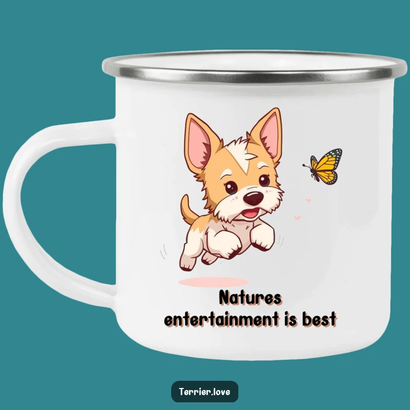 Funny Playful Terrier Camping Mug: Adventure Buddy, Perfect Gift