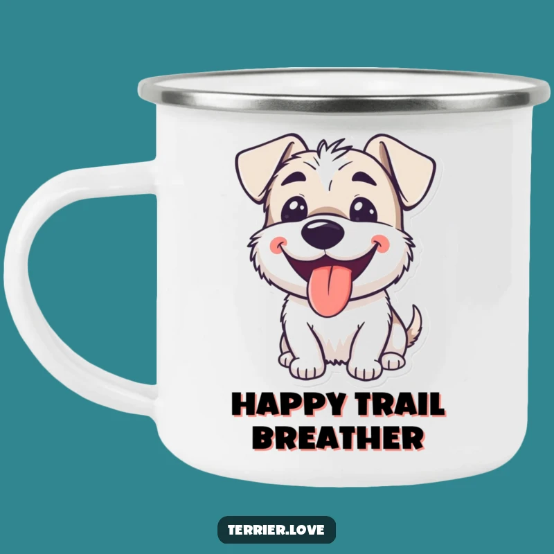 Funny Smiling Terrier Camping Mug: Happy Panting Adventure Gift