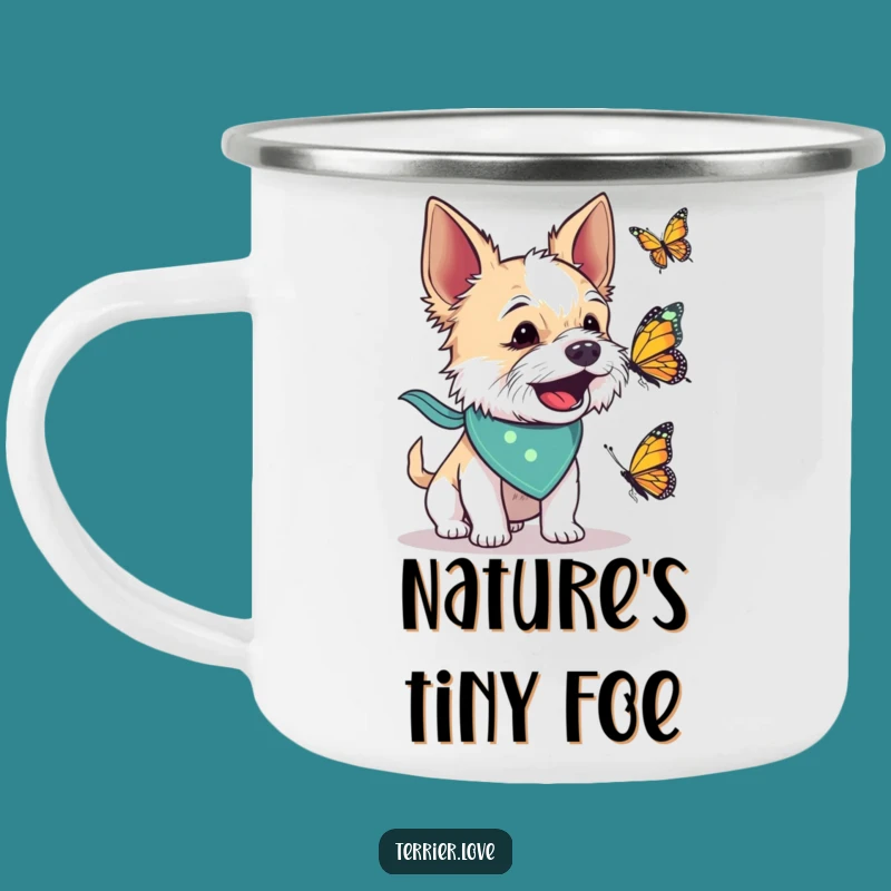 Funny Terrier Camping Mug: Bandana Butterfly Barker Cup, Outdoor Gift