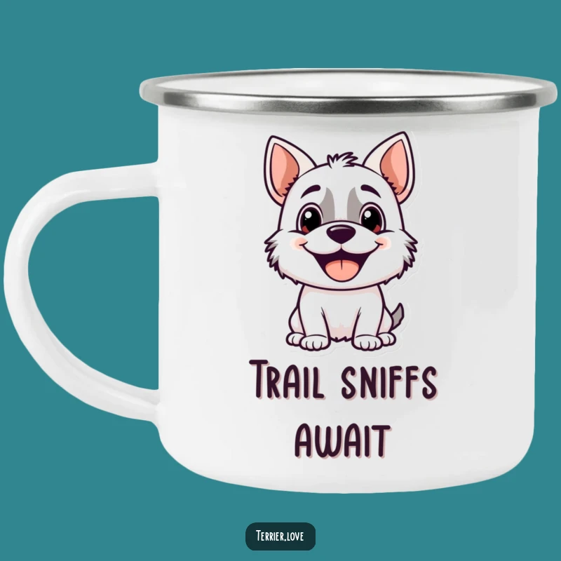 Funny Terrier Camping Mug: Happy Panting Dog Adventures, Outdoor Gift