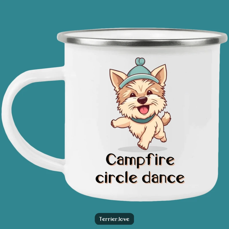Funny Terrier Hat Tail Chasing Camping Mug: Silly Dog's Enthusiastic Adventure Cup