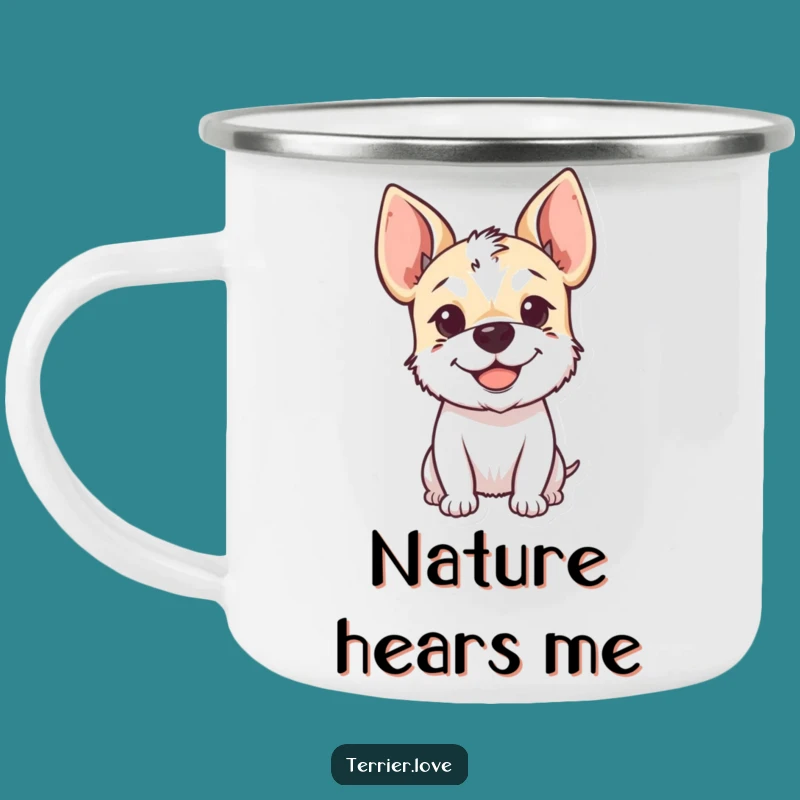 Funny Terrier Camping Mug: Happy Dog with Perky Ears, Great Outdoor Funny Gift