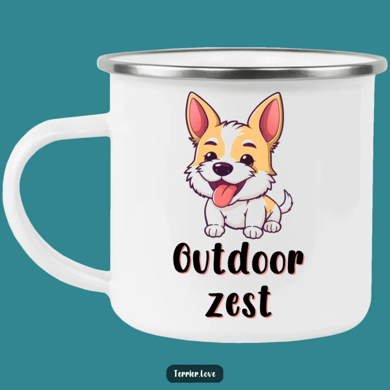 Funny Terrier Camping Mug: Tongue Out Dog, Great Outdoor Funny Gift