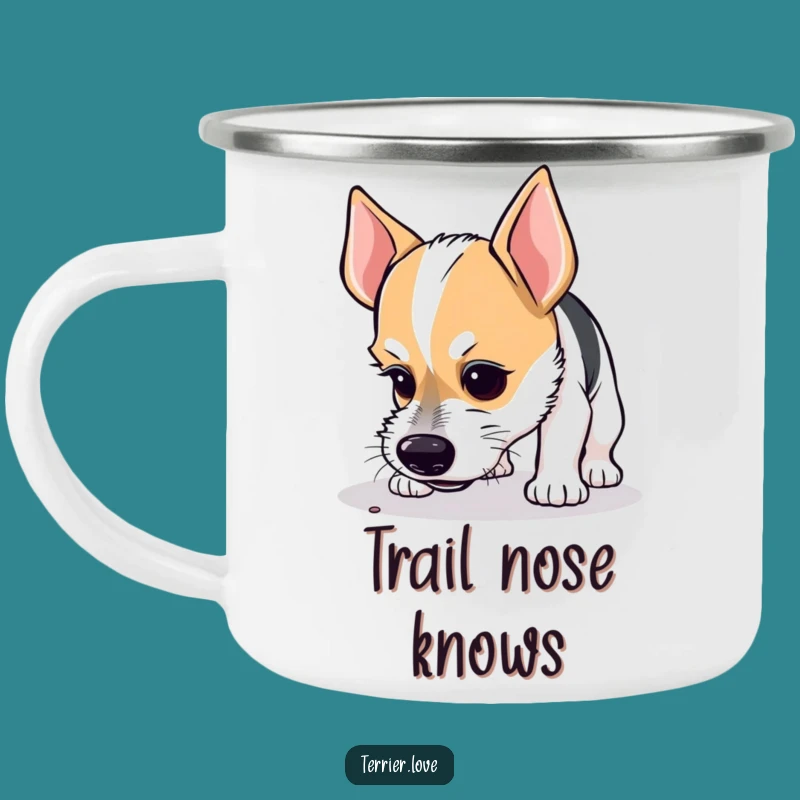 Funny Terrier Camping Mug: Curious Sniffer Outdoor Explorer Gift