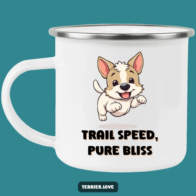 Funny Cheerful Running Terrier Camping Mug - Enthusiastic Dog Outdoor Gift