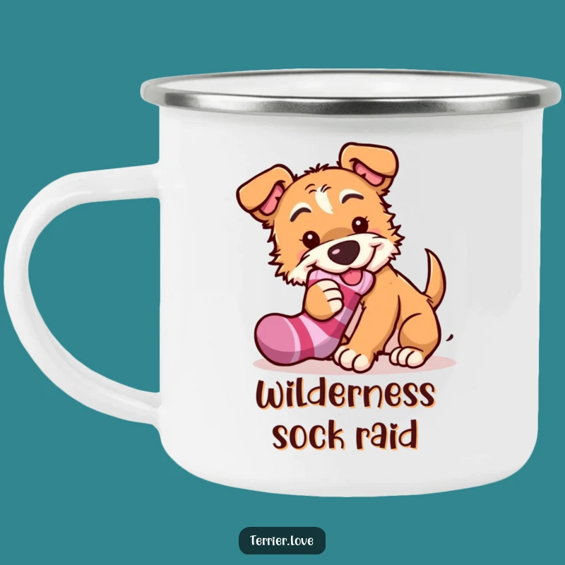 Funny Terrier Camping Mug - Mischievous Sock Thief Outdoor Cup