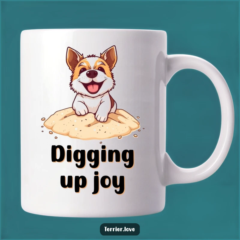 Funny Digging Terrier Mug - Energetic Grinning Dog, Hilarious Pet Owner Gift