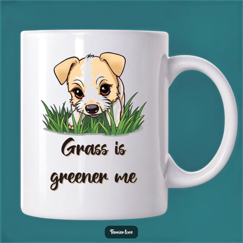 Funny Curious Terrier Sniffing Grass Mug - Investigative Dog Gift