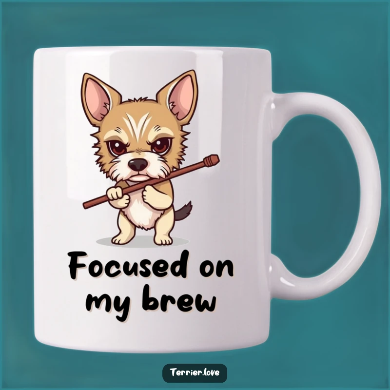 Funny Determined Terrier Mug: Stick-Carrying Dog, Perfect Humorous Gift for Fetch Lovers!