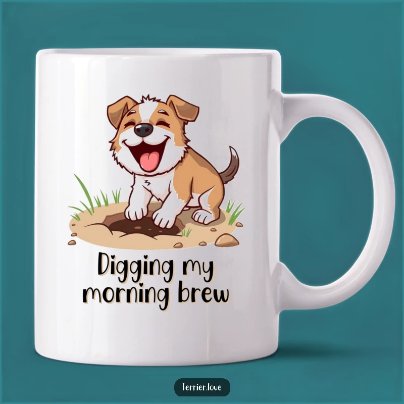 Funny Digging Terrier Mug - Joyful Focused Dog Gift for Garden Enthusiasts