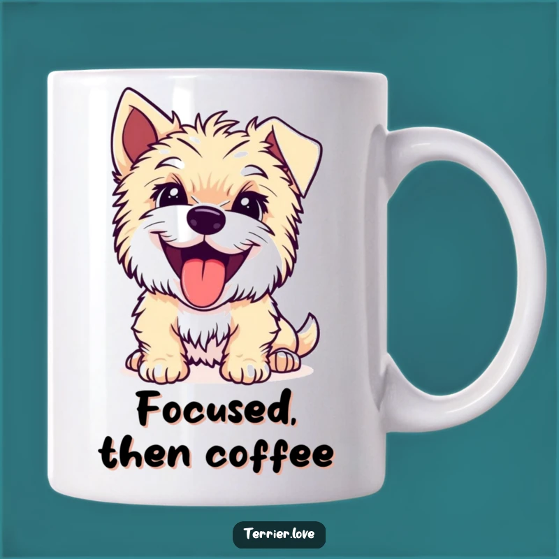 Funny Joyful Terrier Mug: Tongue Out Focus, a Perfect Funny Gift