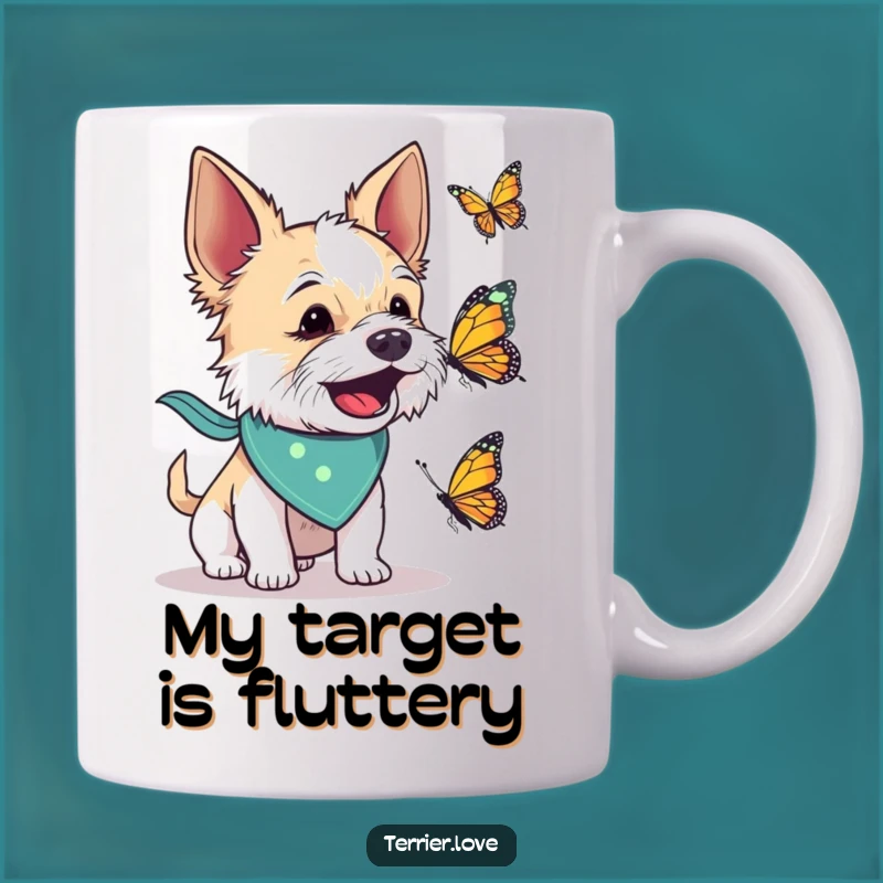 Funny Terrier Butterfly Barking Mug: Bandana Dog Mug, Hilarious Gift