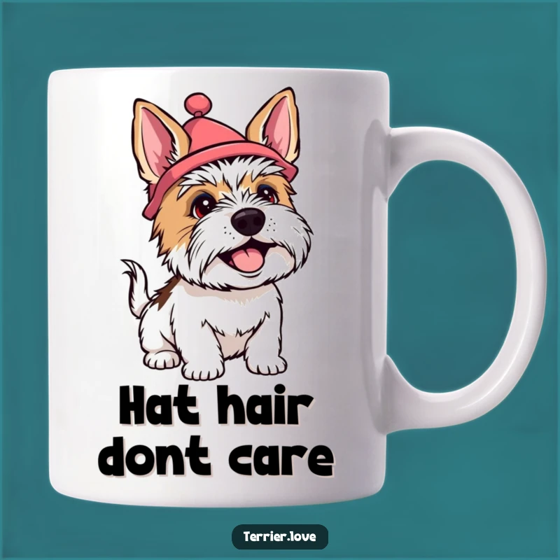 Funny Terrier Silly Hat Mug - Happy Wagging Tail Dog Gift