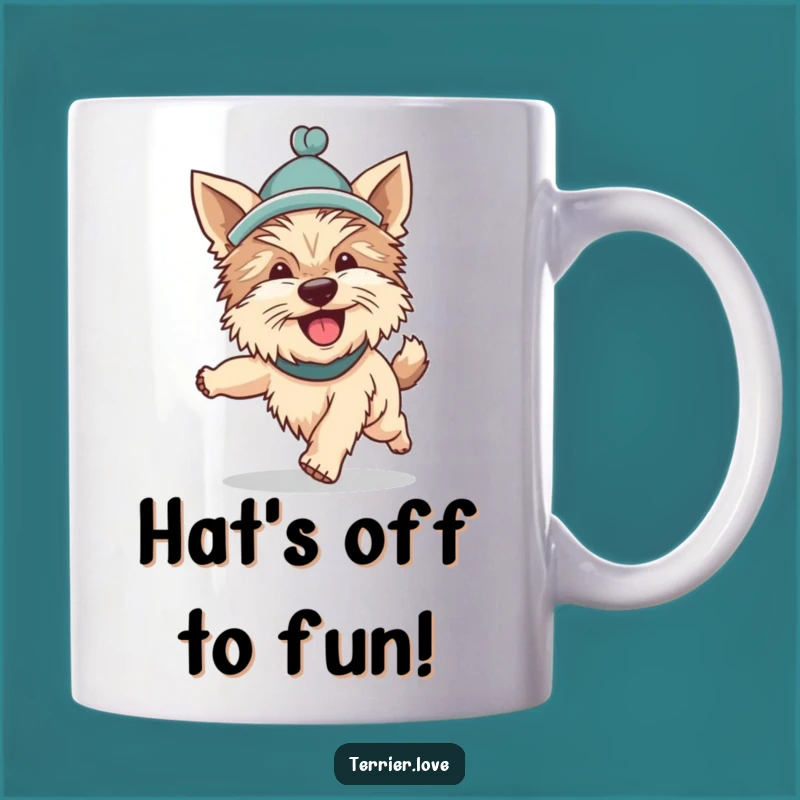 Funny Terrier Hat Tail Chasing Mug: Silly Dog's Enthusiastic Gift
