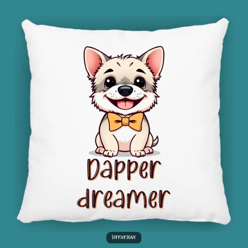 Cute Funny Terrier Pillow: Bowtie, Happy Grin, Comfy Gift for Dog Fans