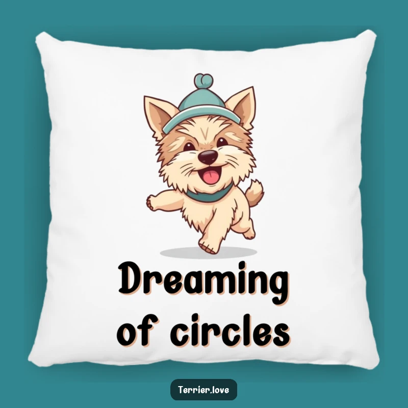 Funny Terrier Hat Tail Chasing Pillow: Silly Dog's Enthusiastic Comfort Cushion