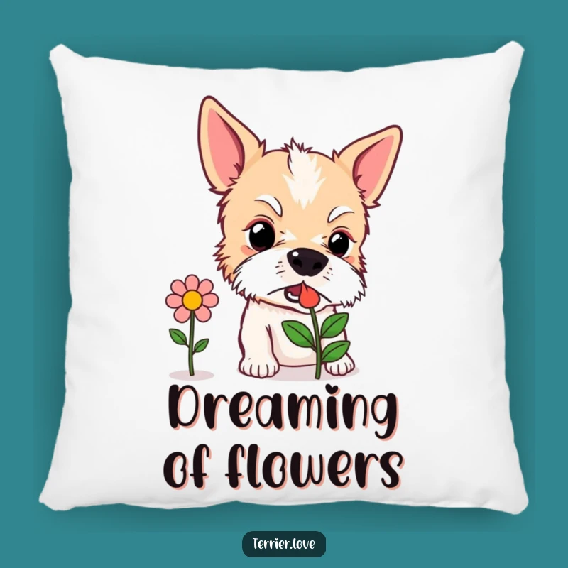Funny Curious Terrier Pillow - Sniffing Flower Cushion, Cozy Pet Lover Gift