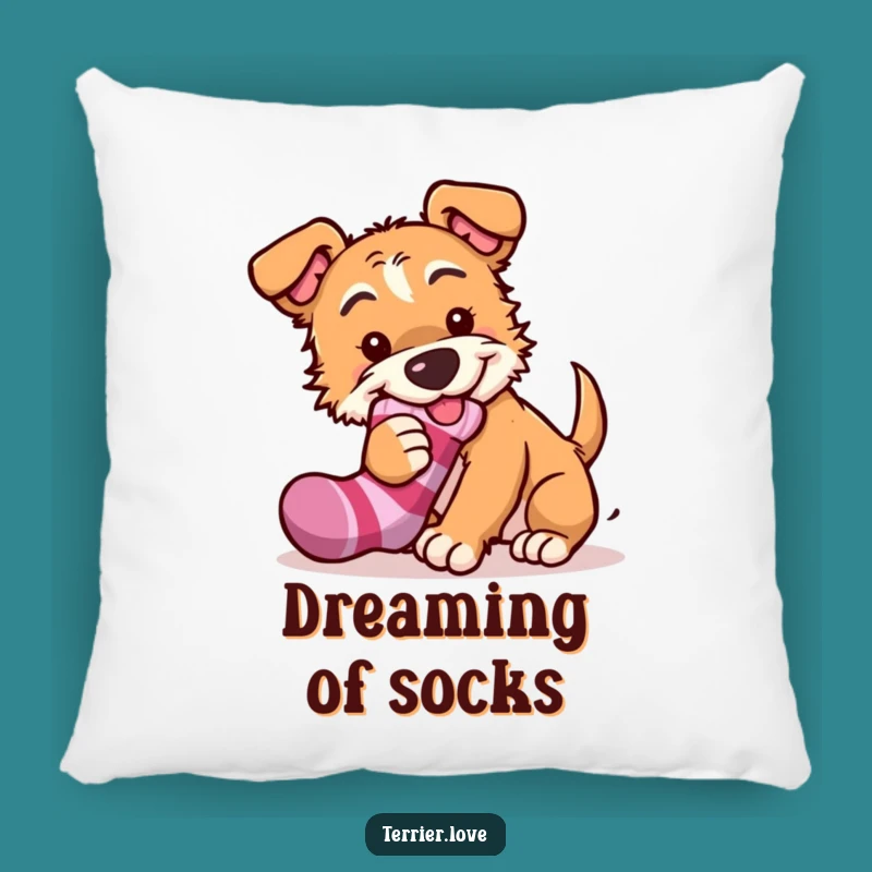 Funny Comfy Terrier Pillow - Mischievous Sock Thief Cushion