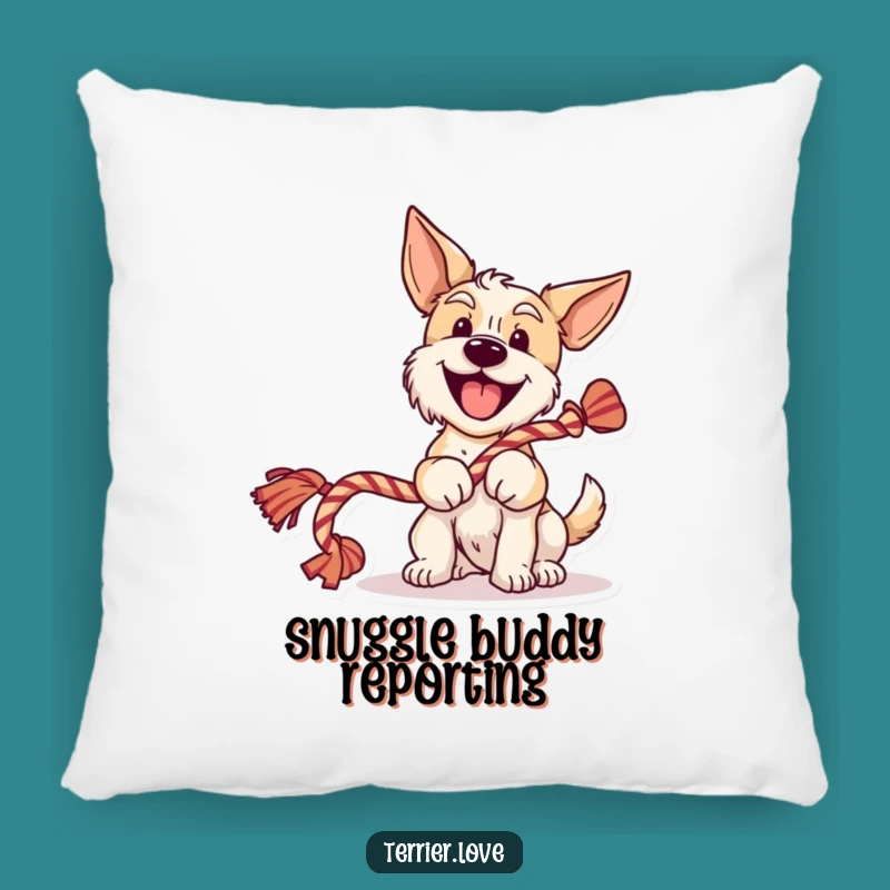 Funny Cheerful Terrier Wagging Tail Pillow: Cozy Happiness