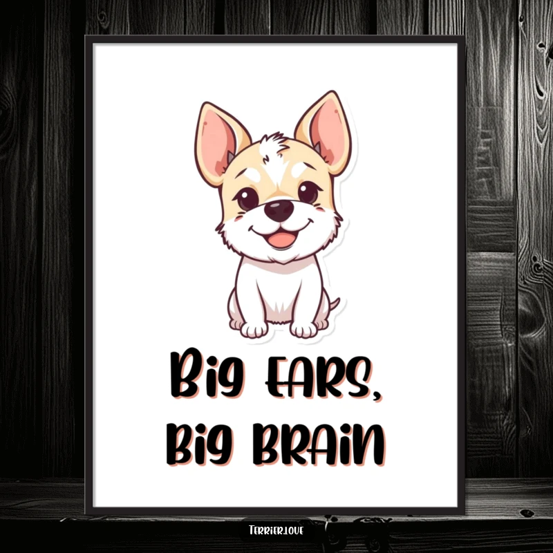 Funny Digital Art Print of a smiling terrier with its floppy ears perked up, exuding pure happiness and friendly charm.