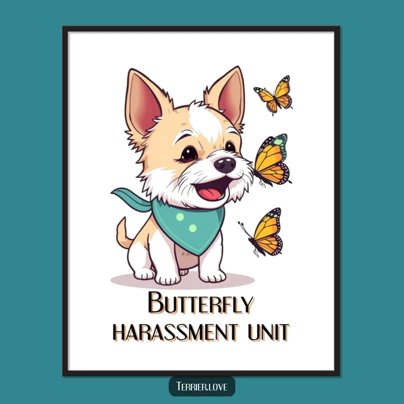 Funny Terrier Digital Art: Bandana Butterfly Barker Print, Instant Gift
