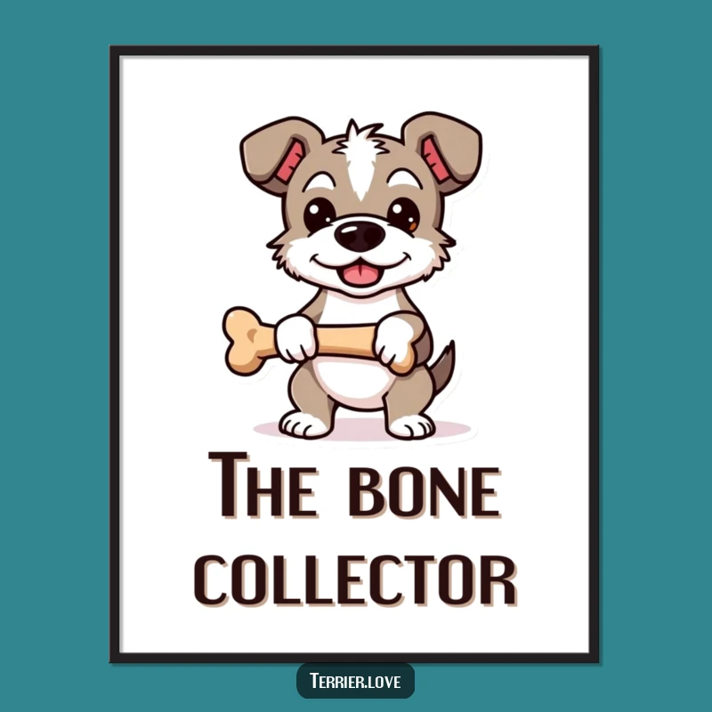 Funny Proud Terrier Digital Art - Printable Bone Holding Dog Decor, Instant Gift