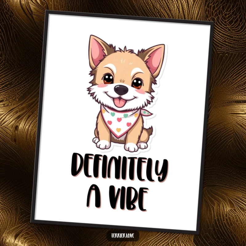 Funny Digital Art Print of a cheerful terrier wearing a small bandana, looking stylish and full of personality.