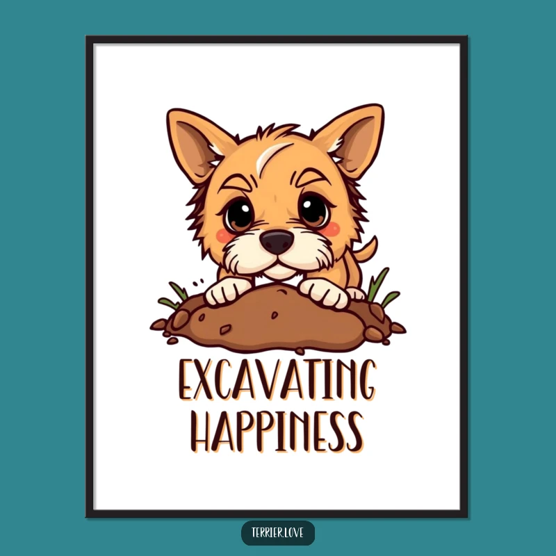 Funny Terrier Digging Digital Print: Energetic Dog Art Download