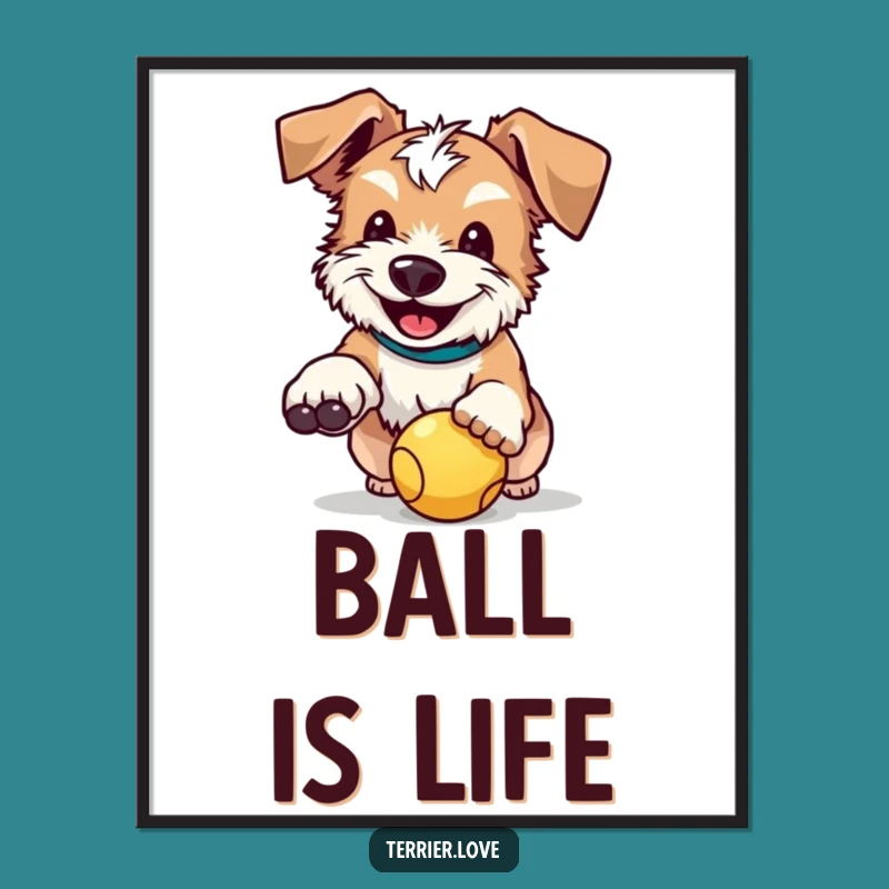 Funny Terrier Digital Art: Happy Ball Catcher Pup Wall Decor