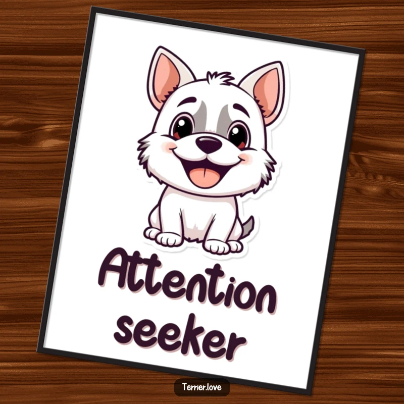Funny terrier digital art print of a delightful, panting dog character, radiating happiness and seeking attention in a vibrant, artistic style.