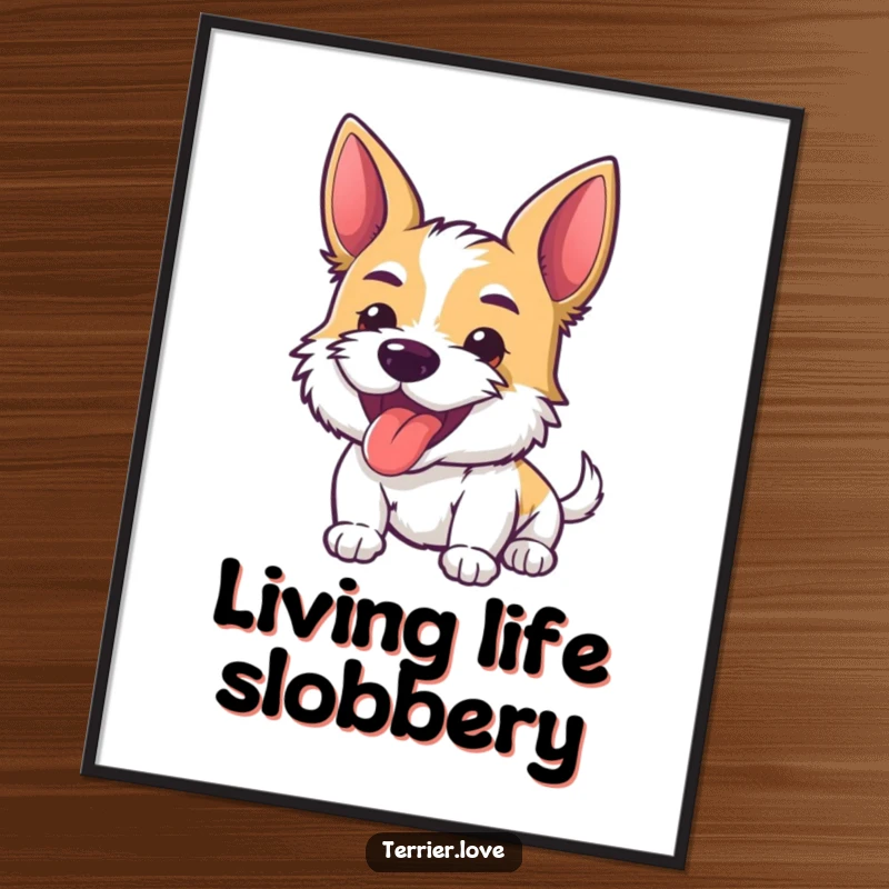 Funny Digital Art Print of an energetic terrier with its tongue playfully out, radiating pure joy and a carefree, silly vibe.