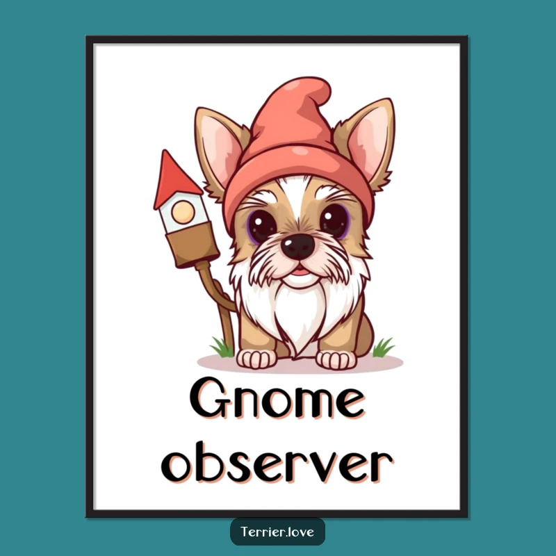 Funny Terrier Gnome Peeker Art Print - Hilarious Dog Decor