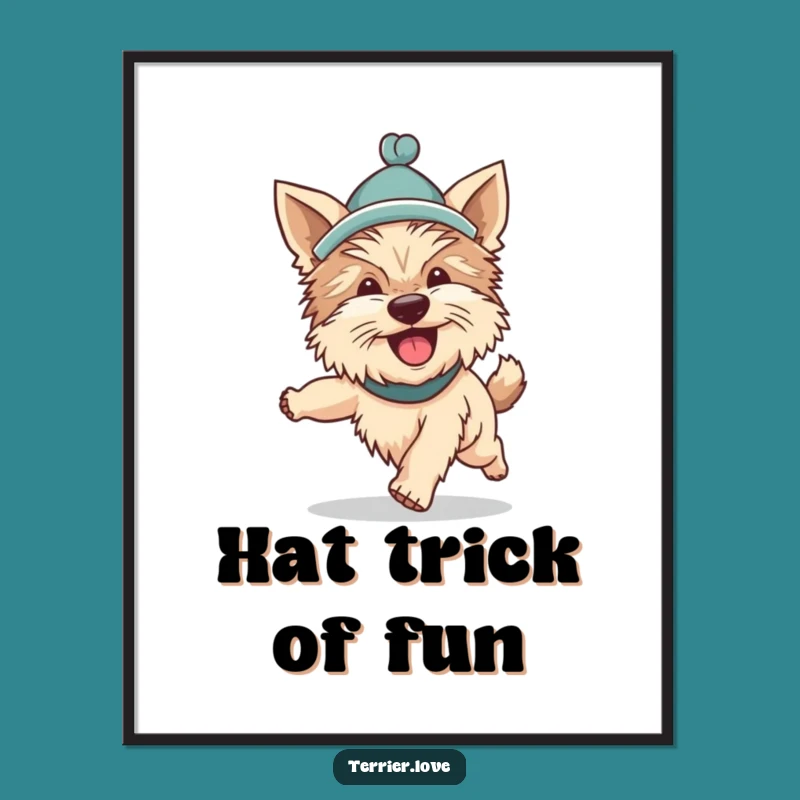 Funny Terrier Hat Tail Chasing Digital Art: Silly Dog's Enthusiastic Print