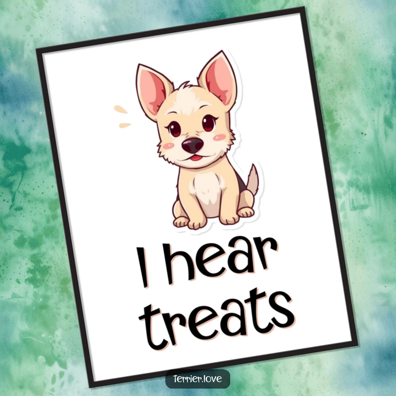 Funny terrier digital art print featuring a dog with ears sharply perked, listening intently, perfect for adding a touch of playful focus.