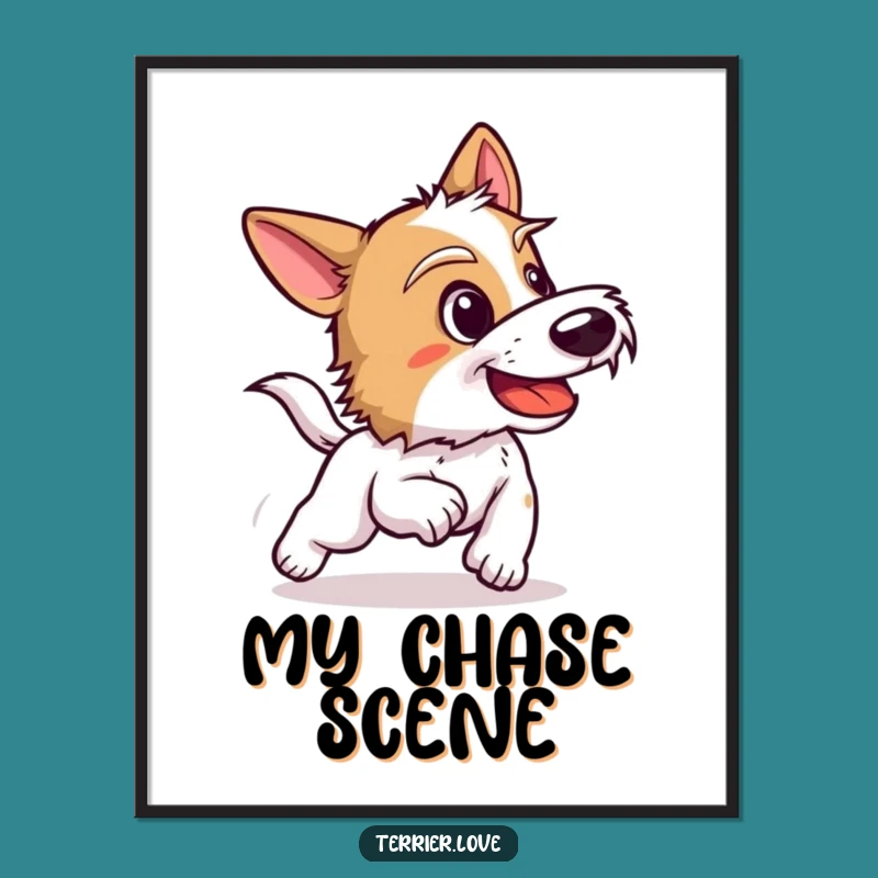 Funny Terrier Digital Art: Playful Barking Dog Decor, Chase Gift