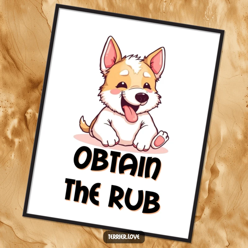 Funny Terrier Digital Art Print: A high-resolution image of a terrier yipping excitedly, head cocked, begging for a belly rub.