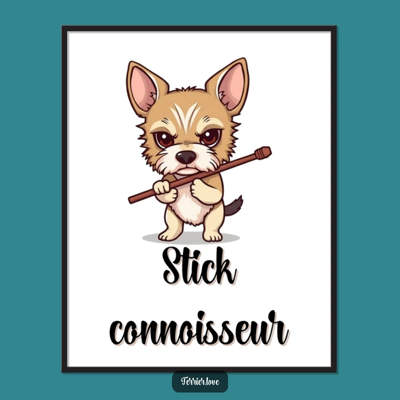 Funny Determined Terrier Digital Art: Printable Stick-Carrying Dog Graphic, Instant Humorous Gift!