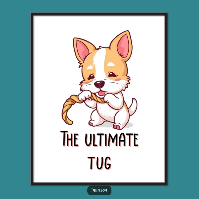 Funny Terrier Tugger Digital Art - Printable Playful Dog Decor, Instant Gift