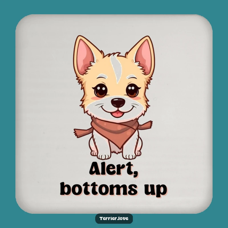 Funny Terrier Drink Coaster: Smiling Scarf Alert Surface Protector