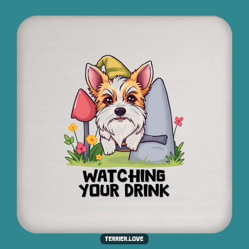 Funny Mischievous Terrier Coaster - Gnome Peeking Dog Drink Protector, Prank Gift