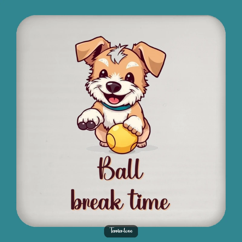 Funny Terrier Drink Coaster: Happy Ball Catcher Dog Protector Gift