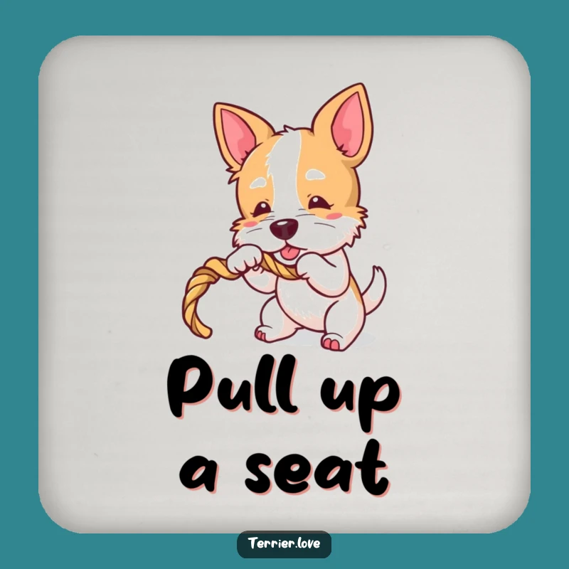 Funny Terrier Tugger Coaster - Playful Dog Art for Tables