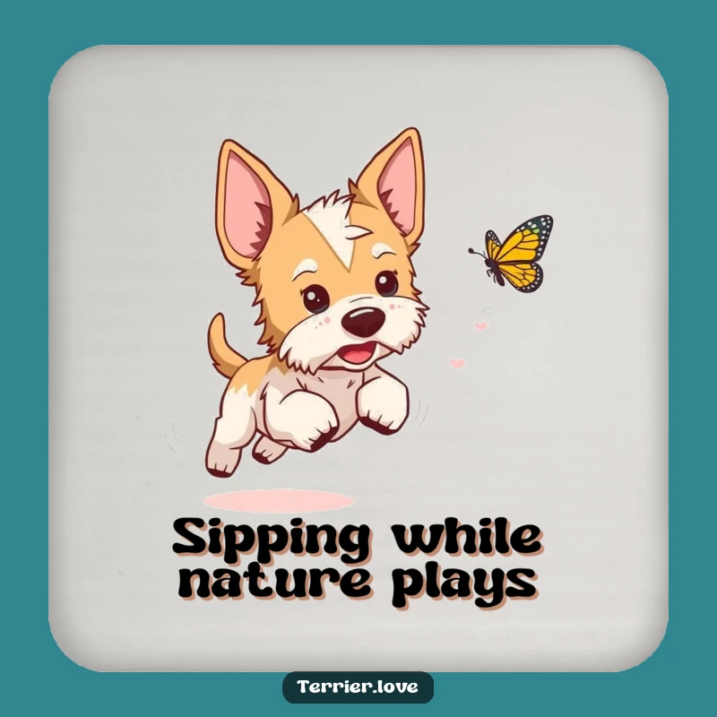 Funny Playful Terrier Coaster: Whimsical Protection, Perfect Gift