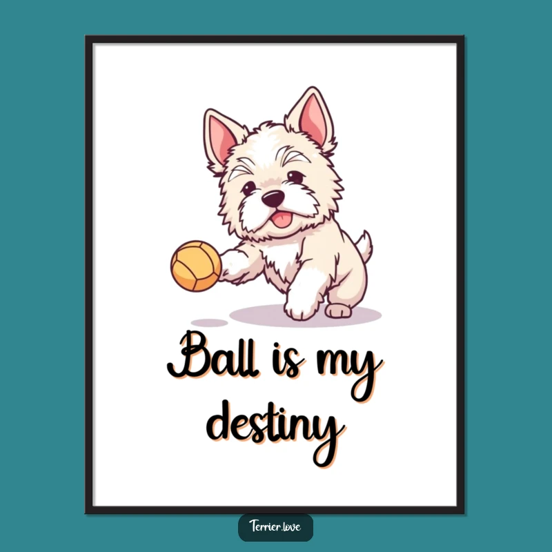 Funny Terrier Poster: Perked Ears Ball Catching Art Print, Joyful Gift